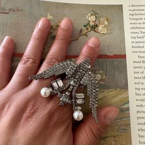 Adjustable Bird Ring Dylanlex Style Rhinestone Pearls